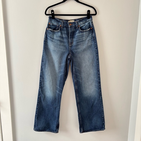 Madewell Low-Slung Baggy Jeans Moffat Wash Cotton Denim Wide Leg Dark Wash - Picture 2 of 7